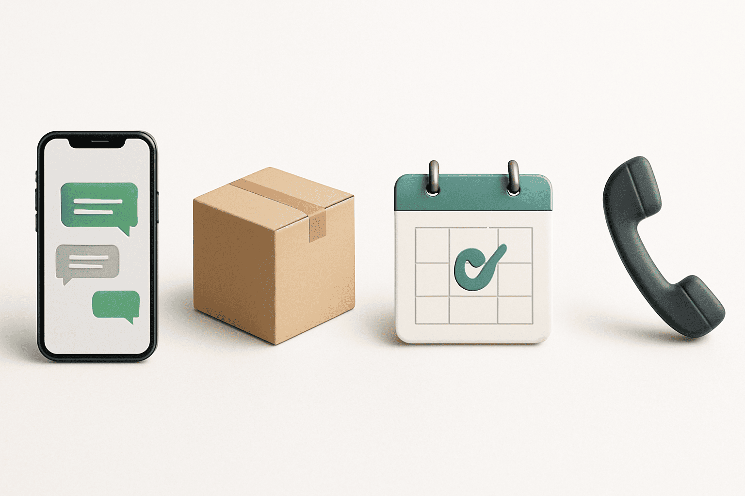 スマートフォン(LINE査定)、ダンボール箱(宅配買取)、カレンダー(来店予約)、電話アイコンが並び、すぐに行動できることを示す。