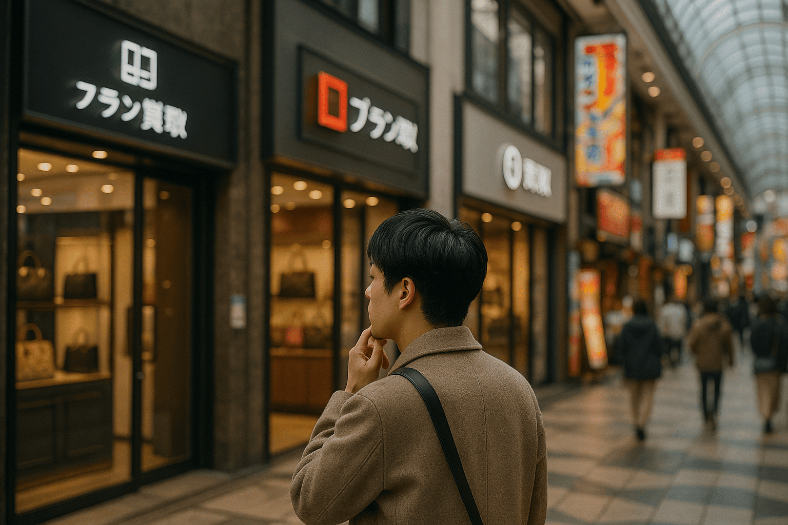 難波の街並みとブランド買取店のイメージ