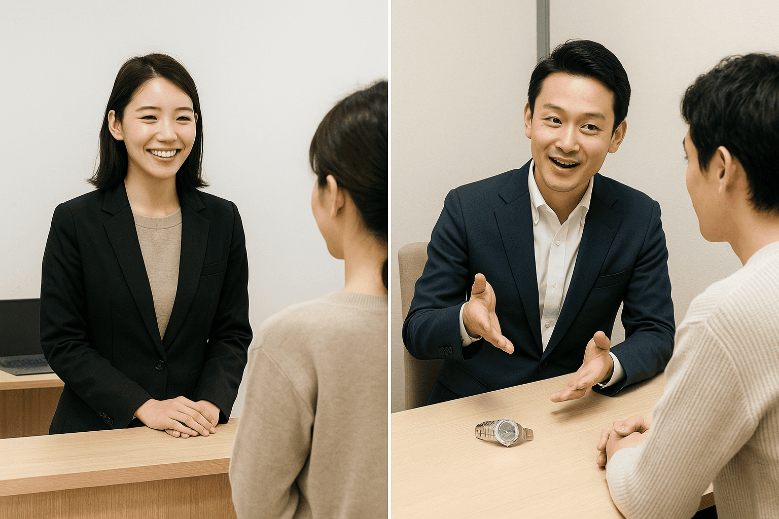 ウォッチニアン買取専門店の受付や査定結果説明の丁寧なシーン