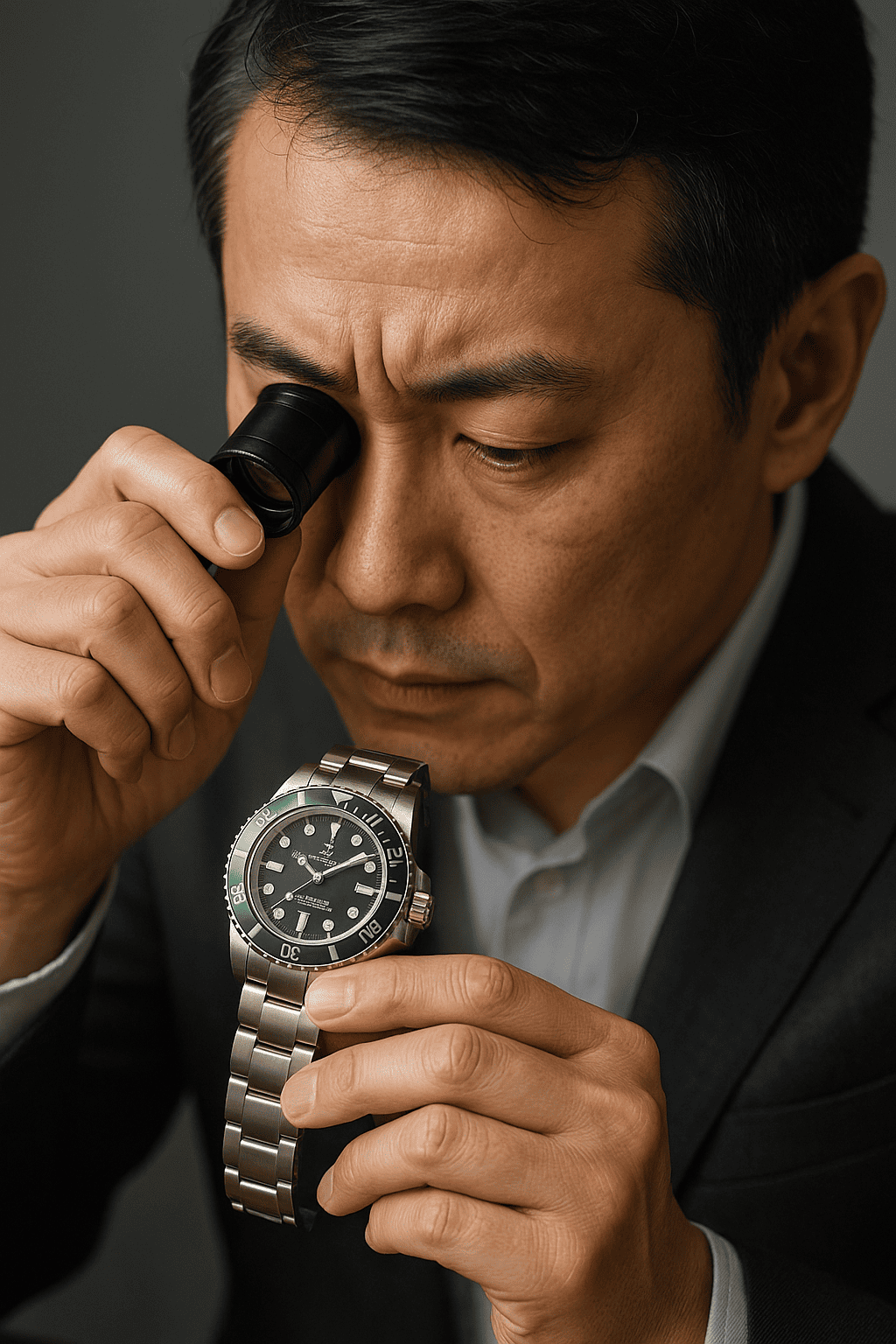 作業台の上にある、一部が分解されたアンティーク風の腕時計と修理工具。時計の価値を見極める専門家の手元を写す。