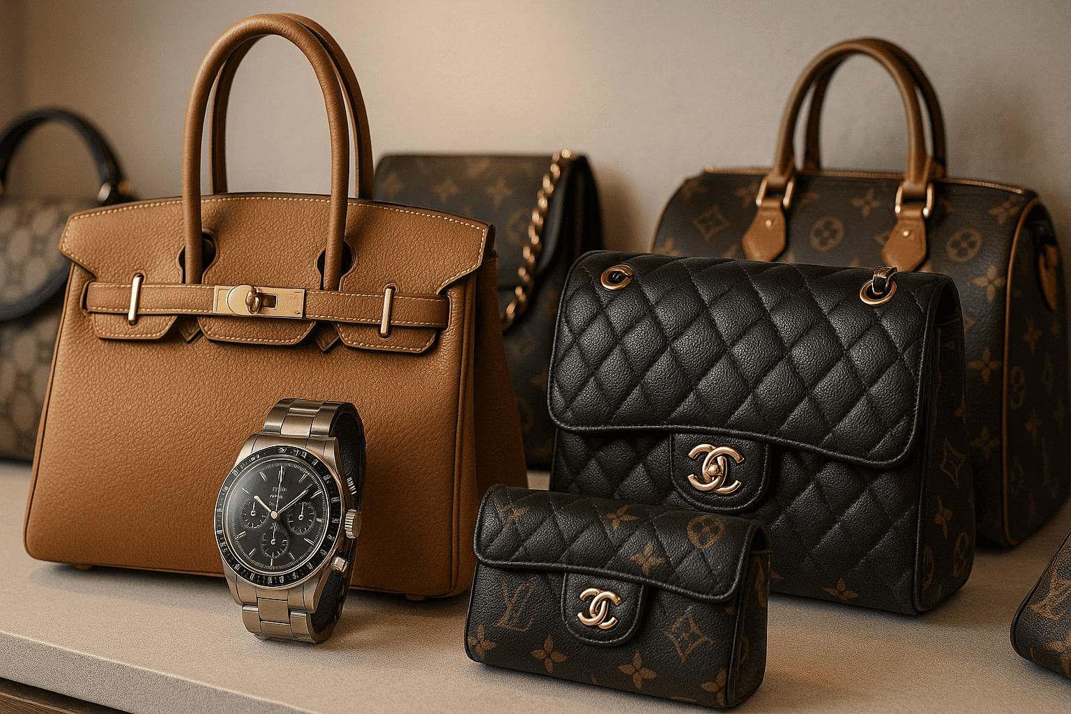 エルメスのバーキンやシャネルのマトラッセなど、高級ブランドバッグのコレクション