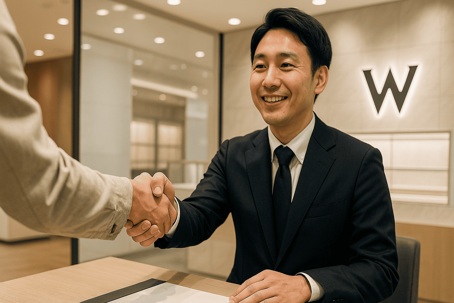 ウォッチニアンの店舗と鑑定士、お客様が安心している様子のコラージュ