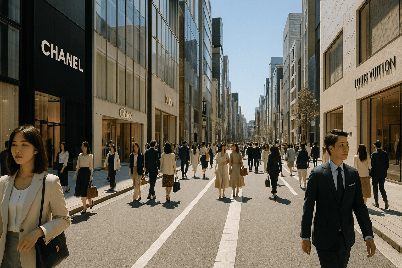 高級ブランド店が立ち並ぶ華やかな銀座の街並み